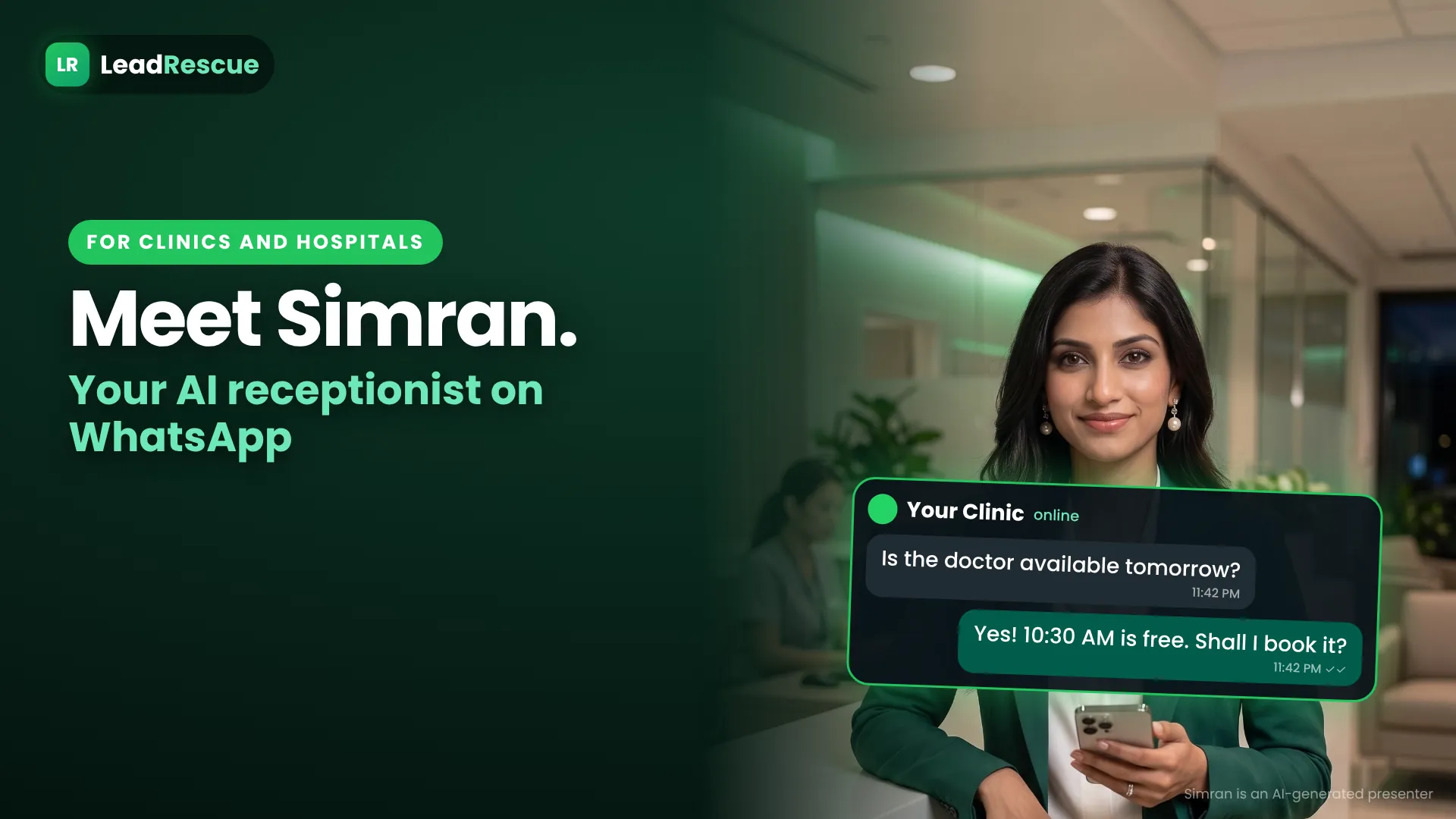 Simran, Lead Rescue's AI receptionist